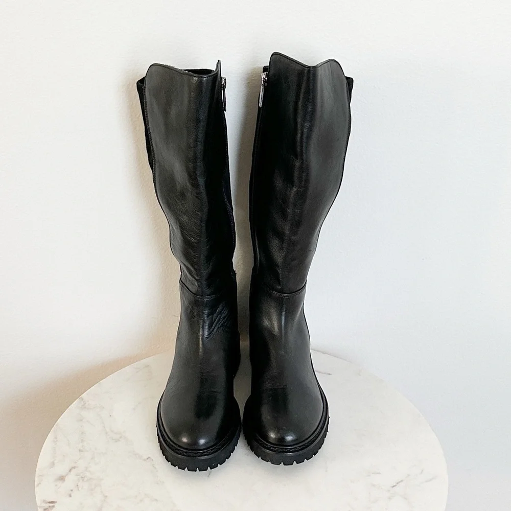 NEW Aquatalia Mattie Water Resistant Leather/Suede Tall Boots Black Size 6.5